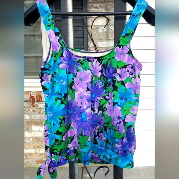VINTAGE MAXINE OF HOLLYWOOD TAnk8n8 Bathing suit Top Vibrant floral Size Medium - Picture 3 of 5